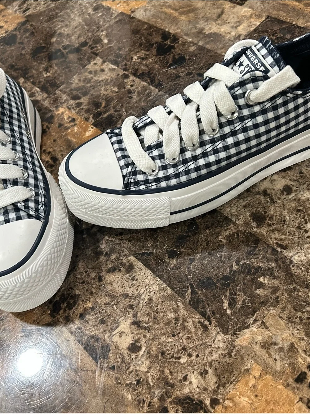 Converse Kids Navy and White Gingham Low Top Sneakers